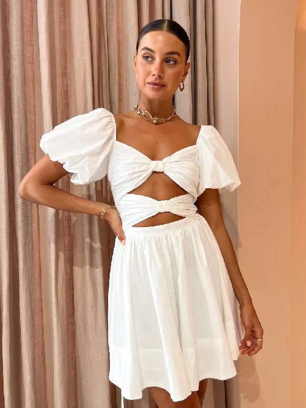 Sonya Zuri Mini Dress in White Trendy Button-Detail Mini Dress