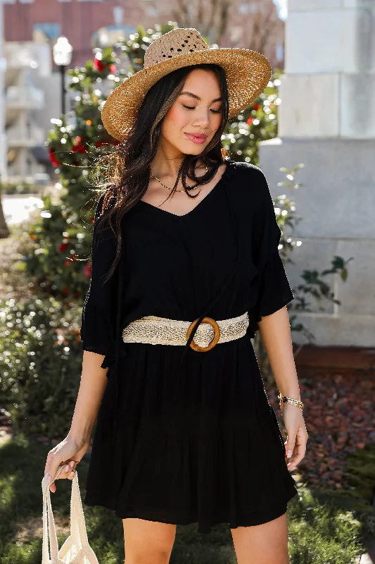 FINAL SALE - Toast To You Black Mini Dress Elegant Satin Lace Mini Dress