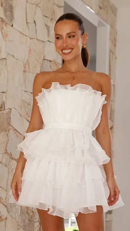Vallerina Mini Dress - White Chic Puff Sleeve Mini Dress