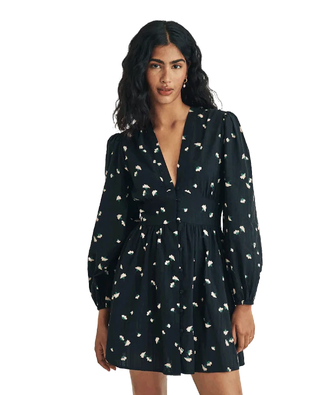 Ditsy Floral Long Sleeve Starlight Mini Dress - Black