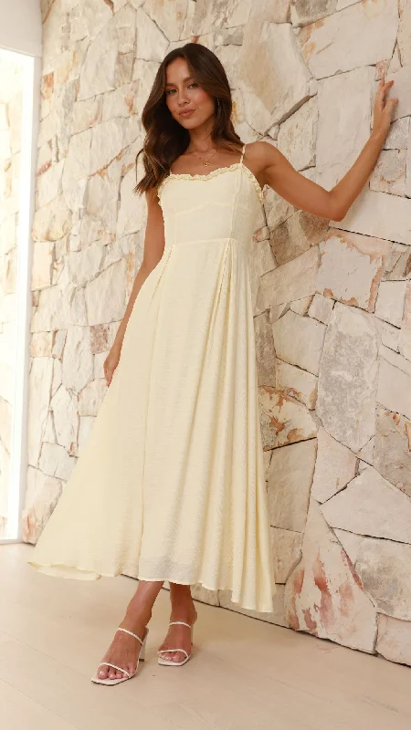 Xylia Maxi Dress - Yellow Cozy Spaghetti Strap Maxi Dress