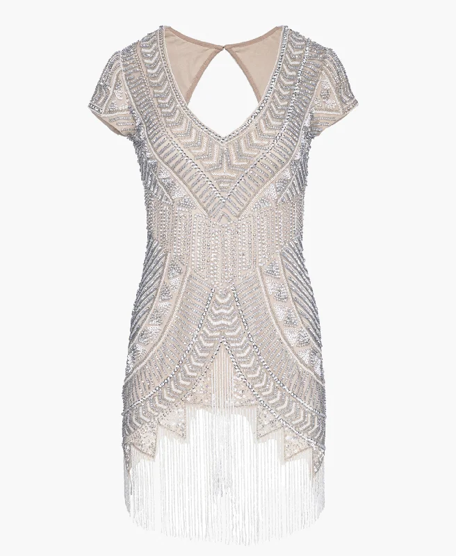Zephyra Beaded Mini Dress Casual V-Neck Mini Dress