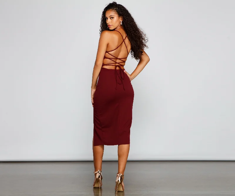 Henley Formal Stylish Lace-Up Midi Dress