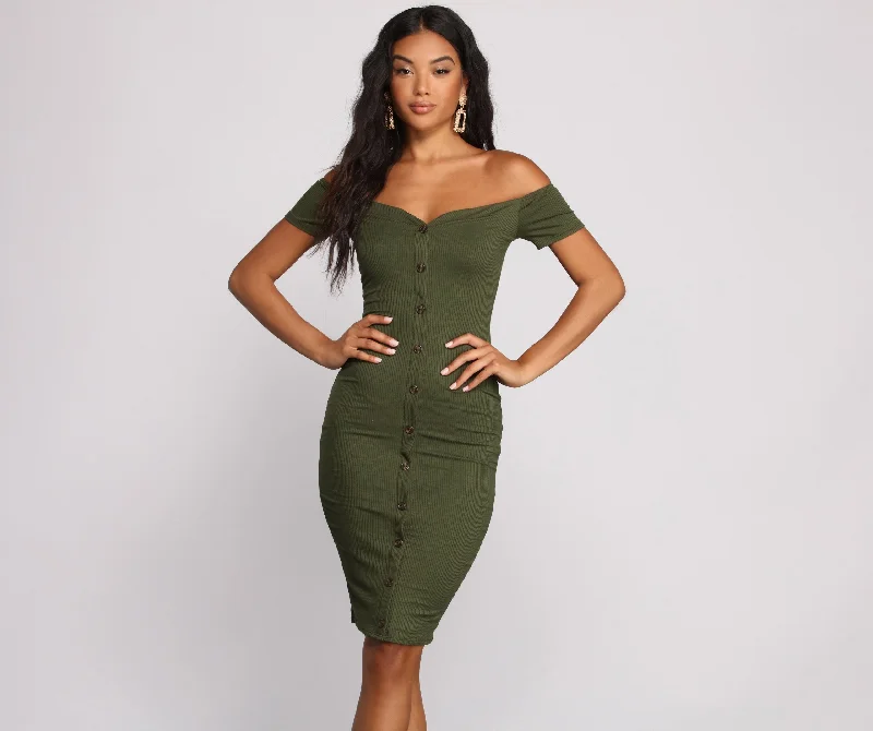 All Buttoned Up Off Graceful The Shoulder Midi Dress