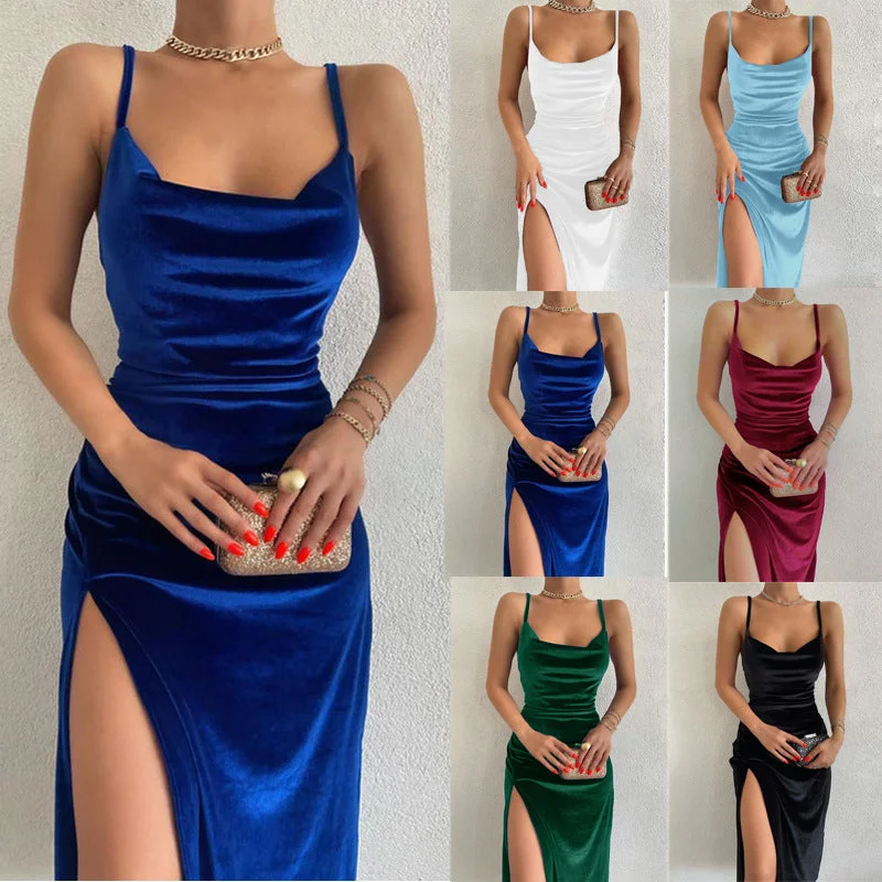 Festive Cheer Velvet Charming Slit Midi Dress