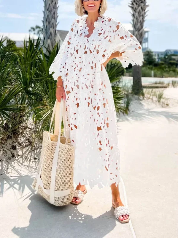 Lace Cover Up Charming Beach Midi Dress