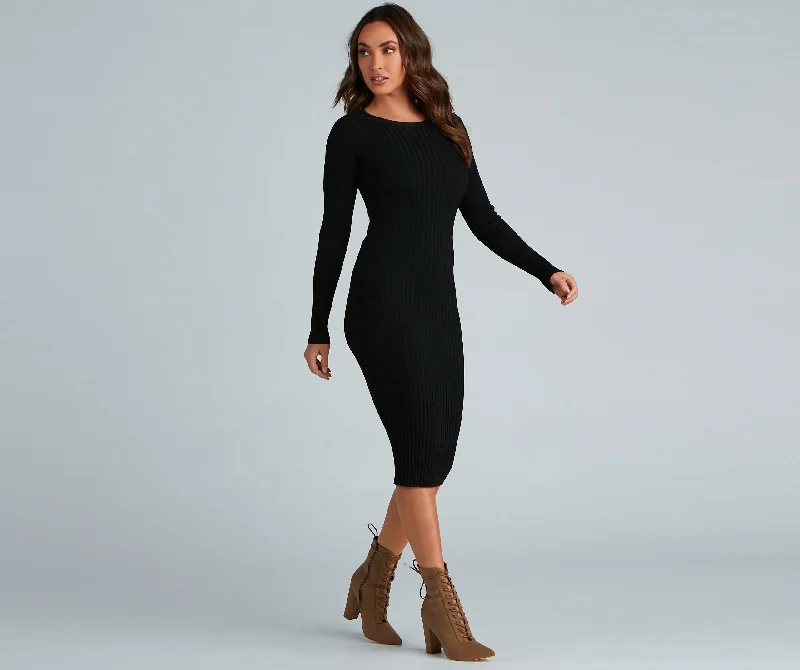 Chic Twist Long Charming Sleeve Midi Dress