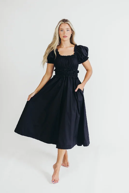 Raquel Cotton-Poplin Midi Dress in Black - Bump Friendly