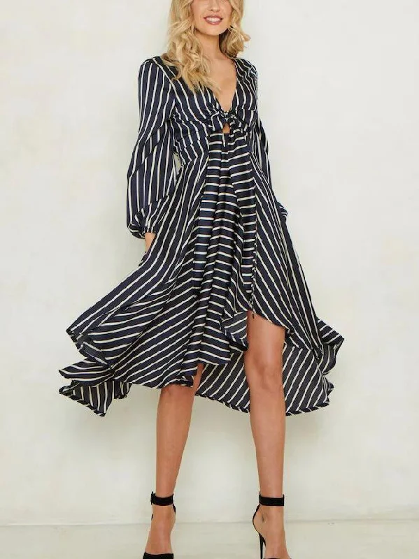 Deana Stripe Plunging Neck Midi Dress