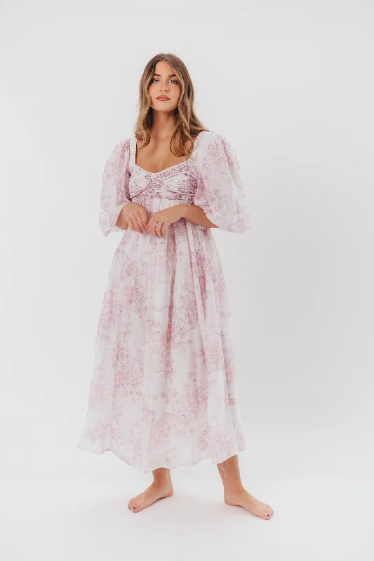 Harlow Midi Dress in Light Pink Floral - Bump Friendly & Inclusive Sizing (S-3XL)