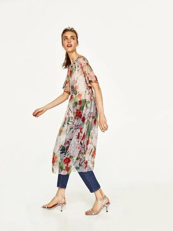 High On Life Floral Print Mesh Midi Dress