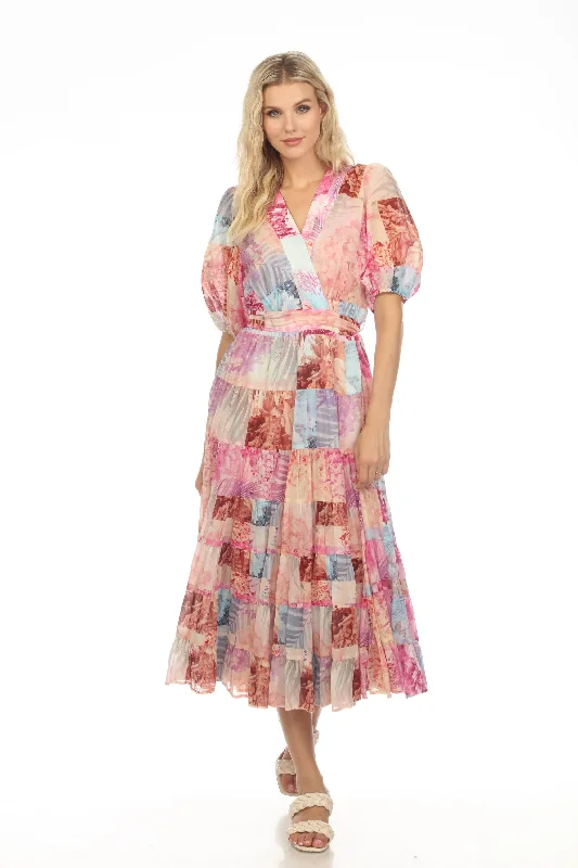 Johnny Was Jade Annalise Floral Patchwork Midi Dress Boho Chic L35623