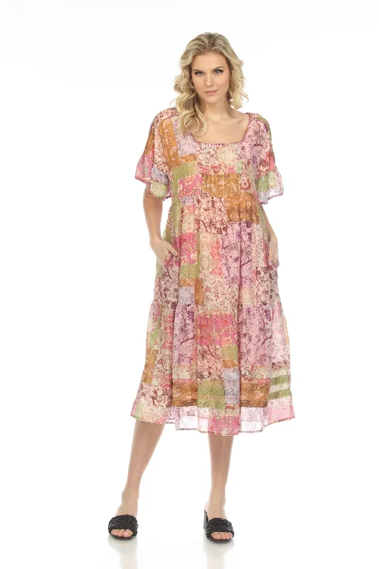 Johnny Was Jade Macy Floral Patchwork Tiered Midi Dress Chic L35922