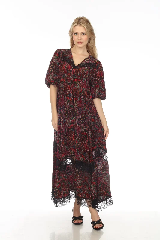 Johnny Was Love Dame Paisley Lace Insert Midi Dress Boho Chic L38322-O