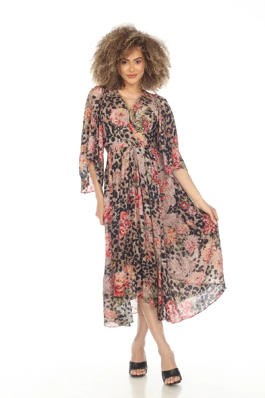 Johnny Was Love Melissa Floral Animal Print Midi Dress Boho Chic L39522