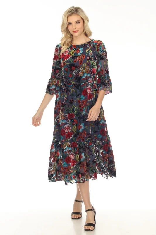 Johnny Was Minto Burnout Tanya Floral Midi Dress Boho Chic R32823