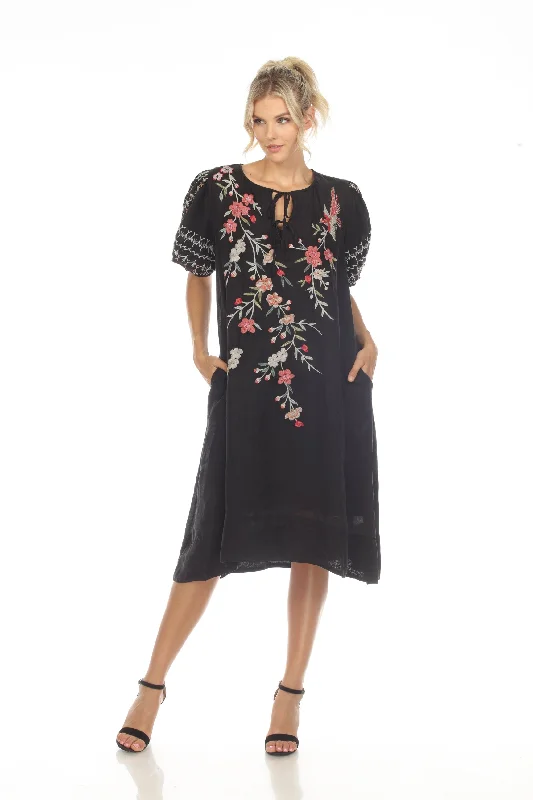 Johnny Was Workshop Cherri Tie Neck Embroidered Midi Dress Boho Chic W37023