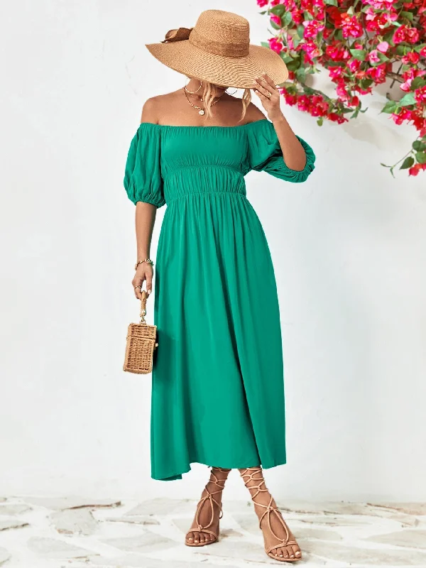 Off-Shoulder Balloon Casual Sleeve Midi Dress