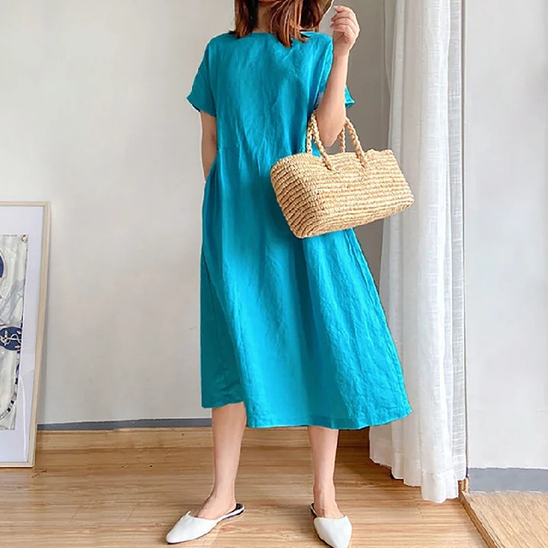 Short Sleeve Casual Loose Midi Dress