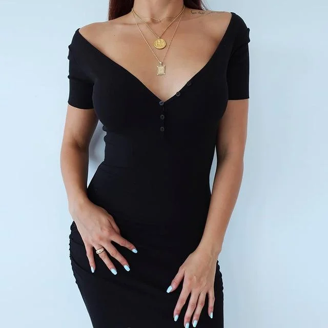 Short Sleeve Knitted Bodycon Midi Dress