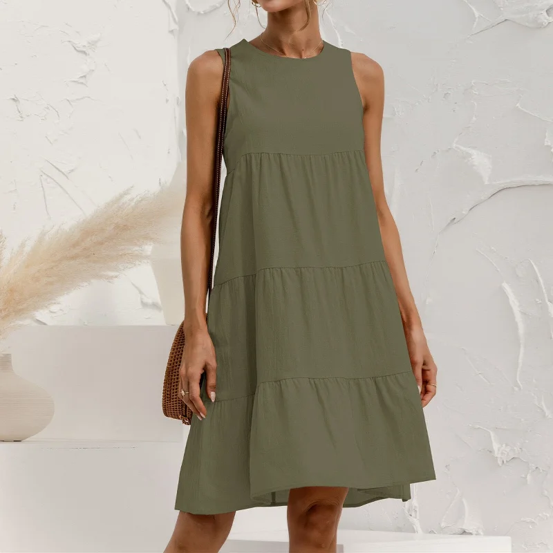 Sleeveless Crew Neck A-Line Midi Dress