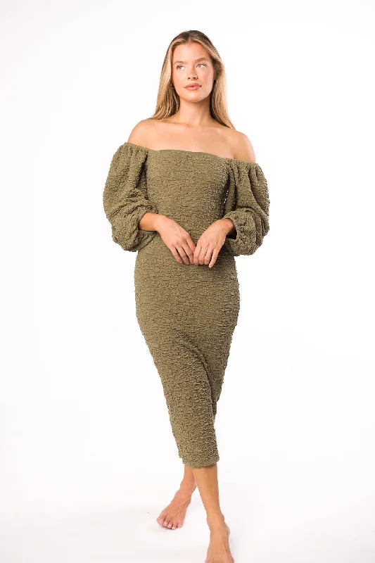 Darcy Square Neck Midi Dress in Green