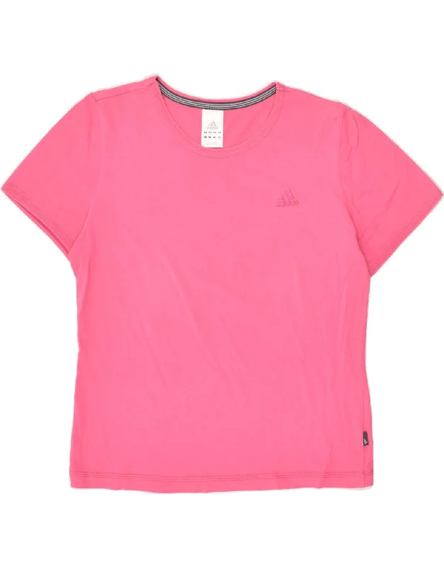 ADIDAS Womens T-Shirt Top UK 14 Large Pink Cotton Thin T-Shirt Open Front Quick Dry