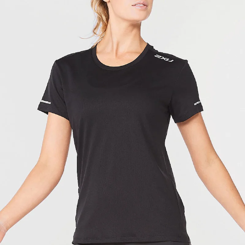 2XU - Women's Aero Tee -  Black/Silver Reflective Mesh Blend Leather Blend Suede Blend