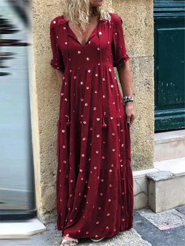 Bohemian Vintage Elegant Polka Dot Maxi Dress