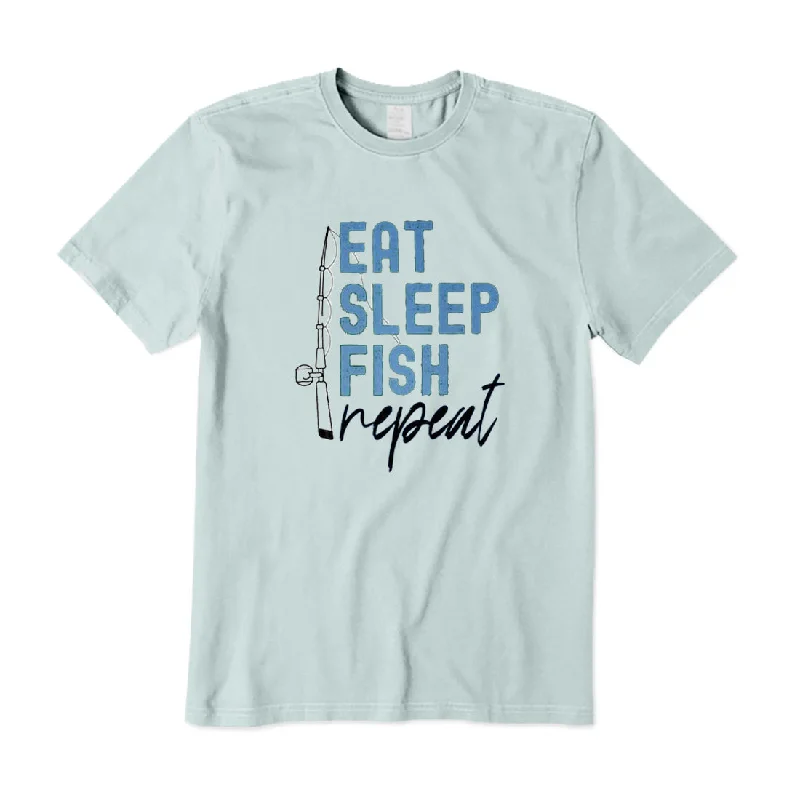 Eat Sleep Fish Repeat T-Shirt Zippered Buttoned Snapped