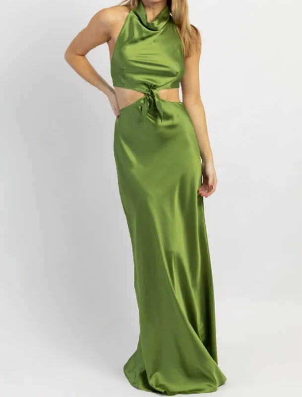 Kate Bow Tie Maxi Dress In Olive