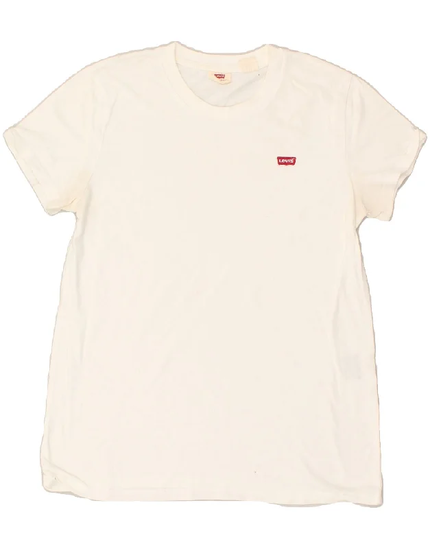 LEVI'S Womens T-Shirt Top UK 10 Small White Spandex Blend Rayon Blend Denim Blend