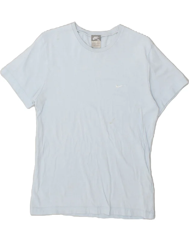 NIKE Womens T-Shirt Top UK 16/18 XL Blue Cotton Graphic Embroidered Appliqued
