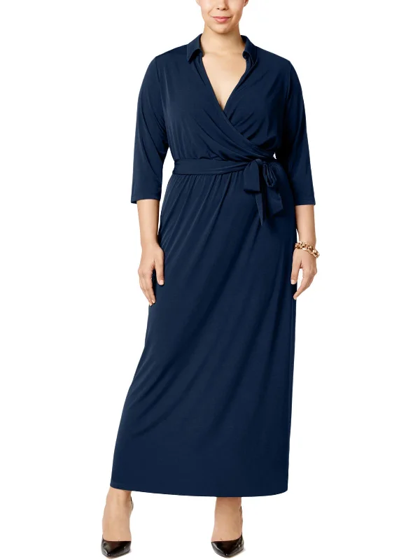 Plus Womens Faux-Wrap A-Line Maxi Dress