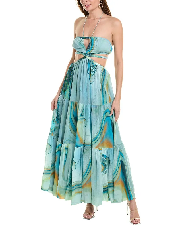 SIMKHAI Shailene Laurel Silk-Blend Maxi Dress