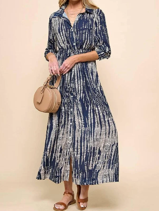 Tie Dye Maxi Dress In Navy/taupe