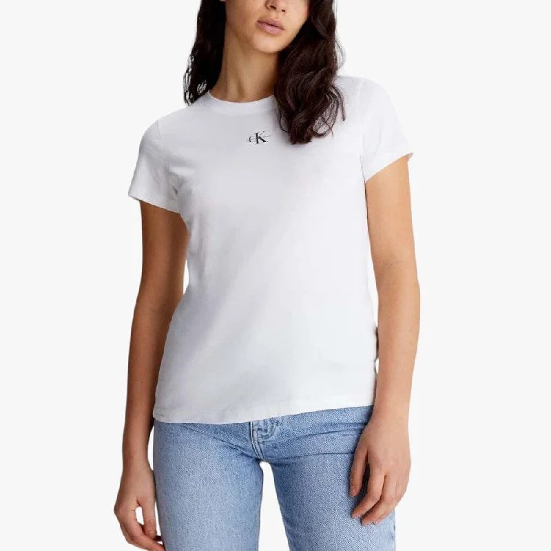 Calvin Klein Womens Micro Mono Logo Short Sleeve Tee White