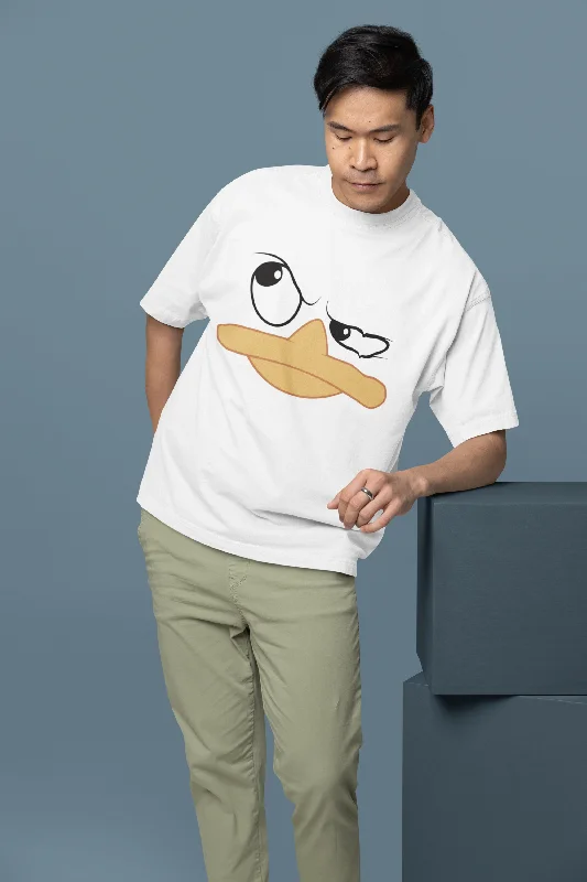 Duck Face Design Oversized White Unisex T-Shirt