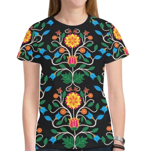 Floral Beadwork Four Clans T-shirt for Women