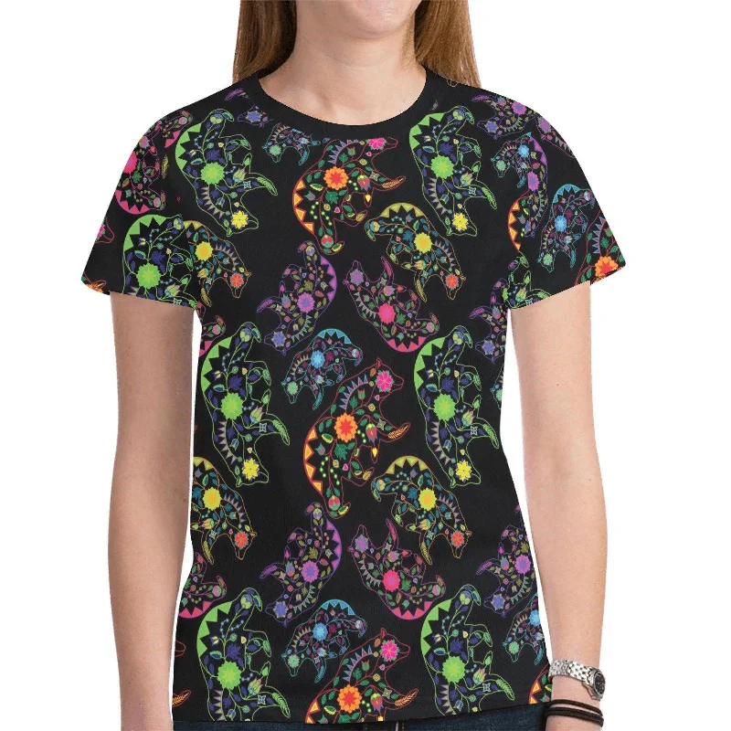 Neon Floral Bears T-shirt for Women