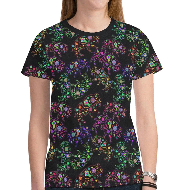 Neon Floral Buffalos T-shirt for Women