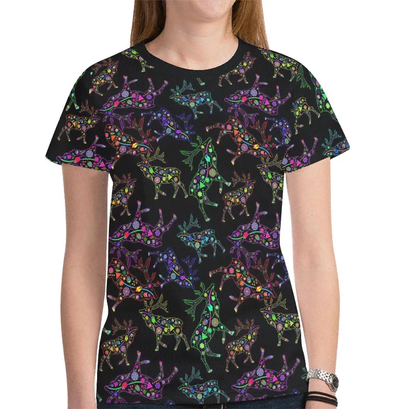 Neon Floral Elks T-shirt for Women