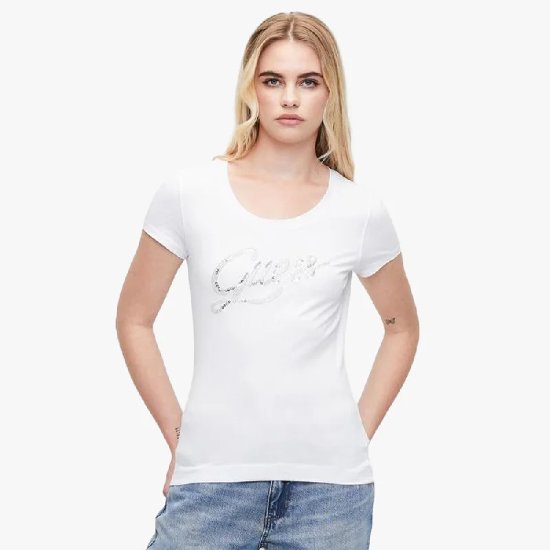 Guess Womens Script Short Sleeve Tee White