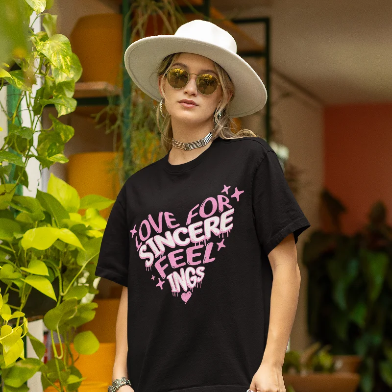 Love for Sincere Feeling Black Oversized Women T-Shirt