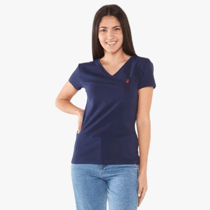 Polo Womens Kelly V Neck Stretch Short Sleeve Tee Navy