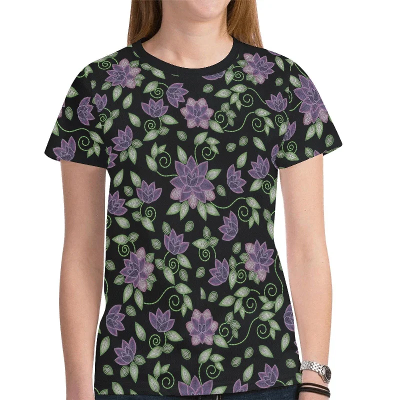 Purple Beaded Rose T-shirt for Women