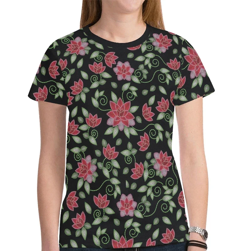 Red Beaded Rose T-shirt for Women