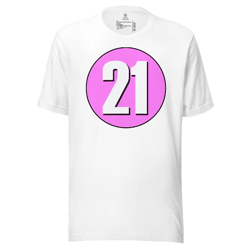 Unisex t-shirt: White on Pink 21