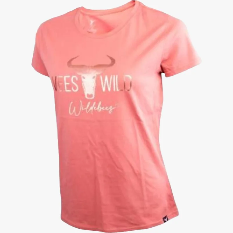 Wildebees Womens Foil Stripe Tee Burnt Coral