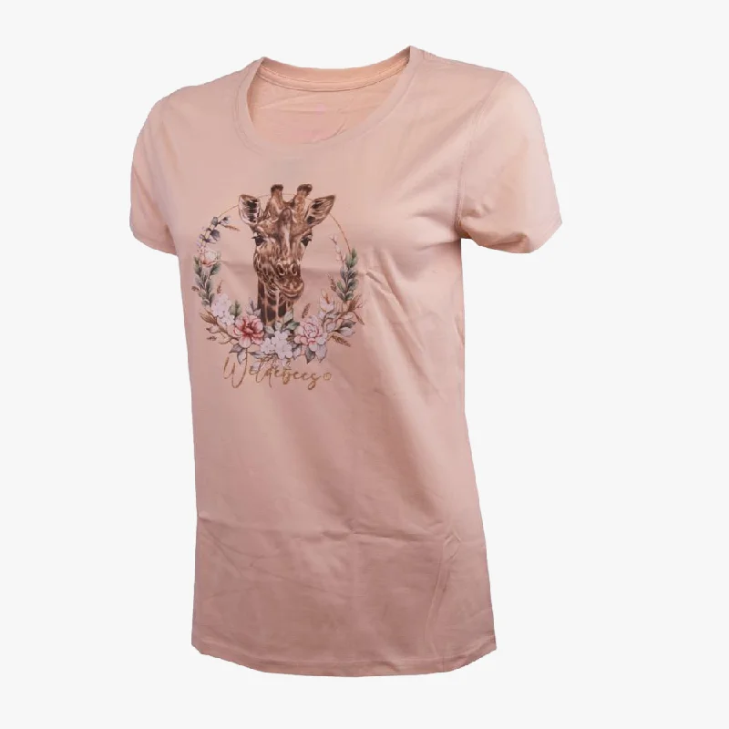 Wildebees Womens Giraffe Wreath Short Sleeve Tee Parchment